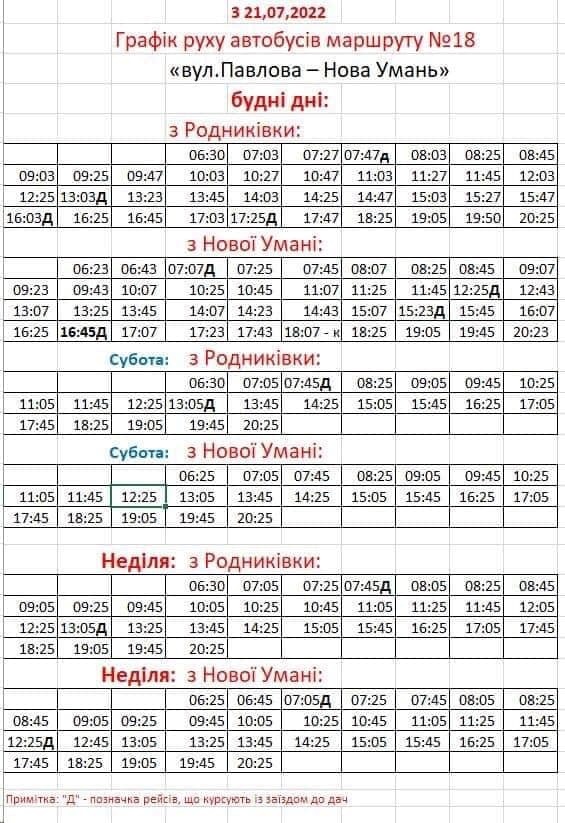 Графіки руху автобусів в Умані з 21.07.2022
