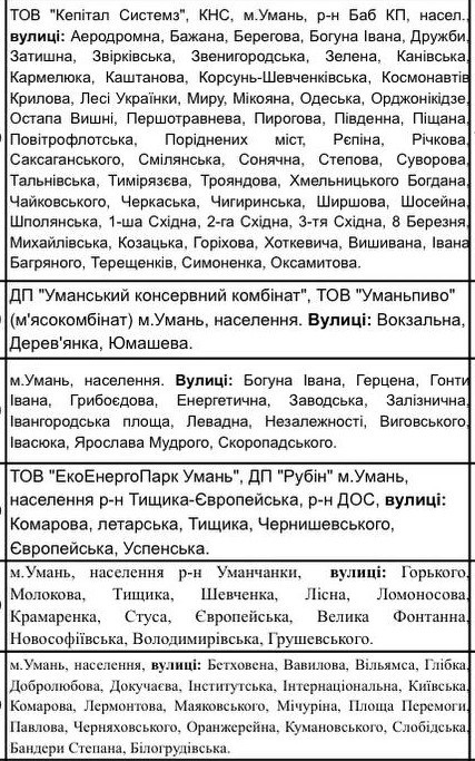 графік включень Умань 1 черга